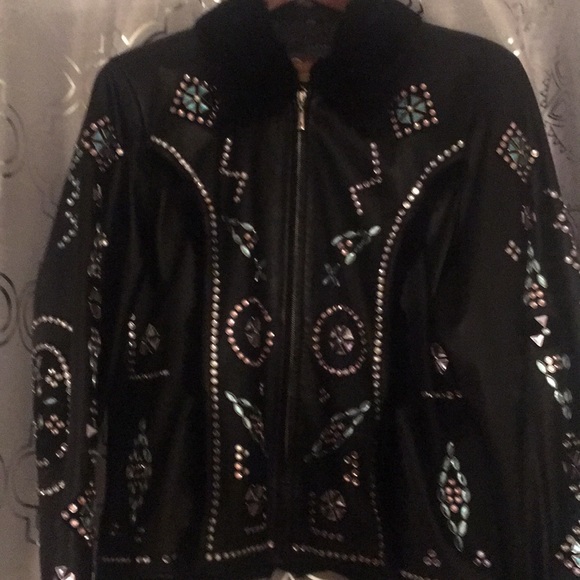 Black leather jacket rhyme stones 2x - Picture 2 of 4